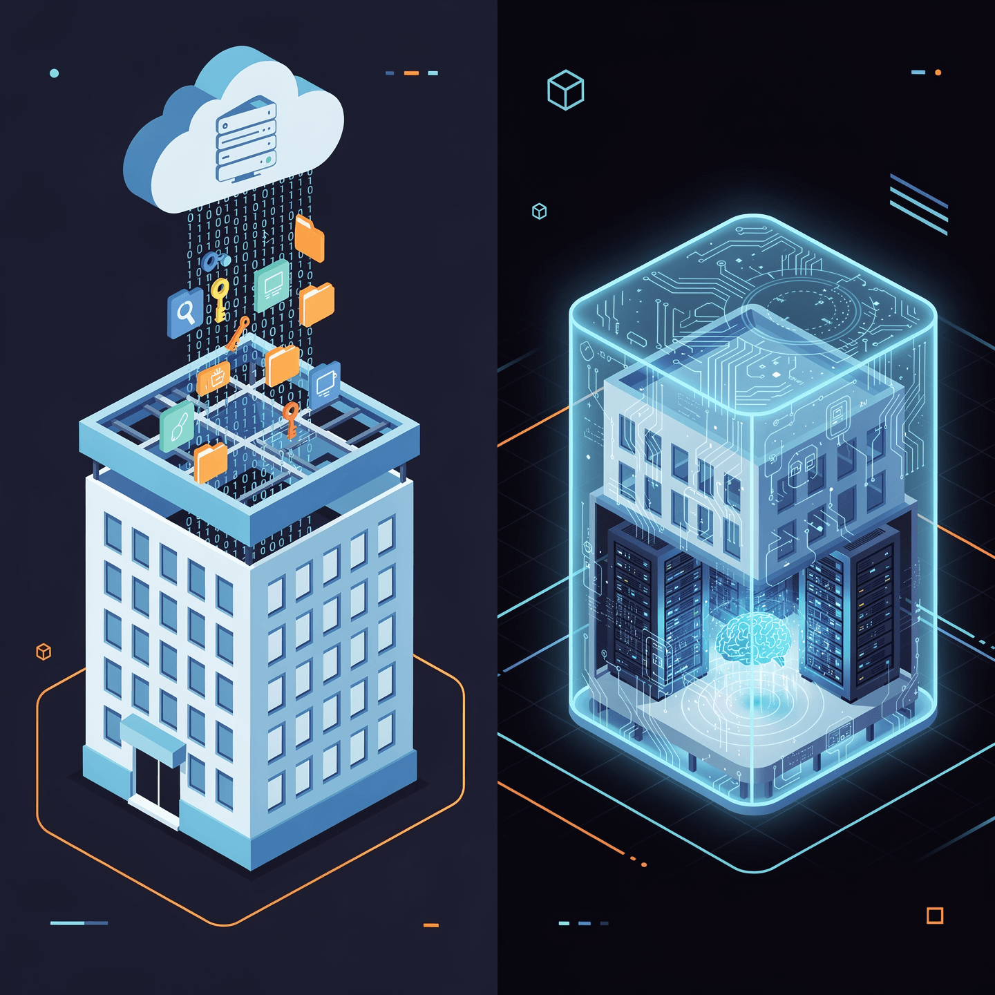 Split-screen showing data exposed in public cloud vs protected in sovereign deployment