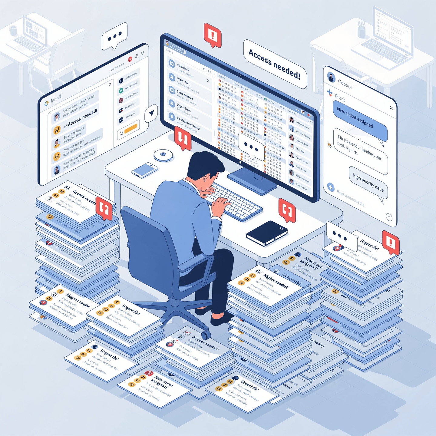 An overflowing queue of manual IT support tickets